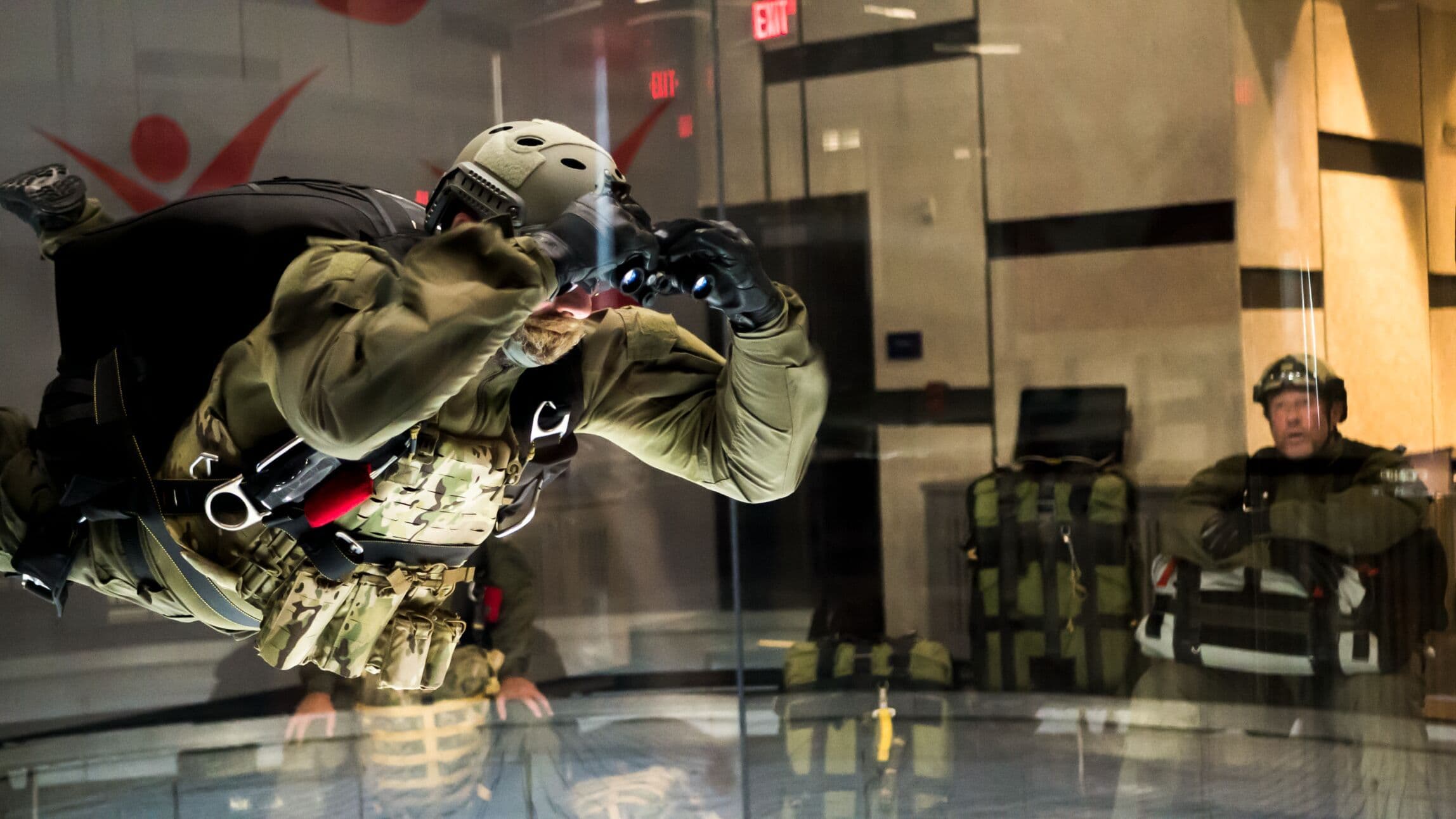 military flying in tunnel